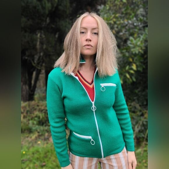 The Kelly Green Wool Zip Up TUNDRA Sweater M - Picture 15 of 16